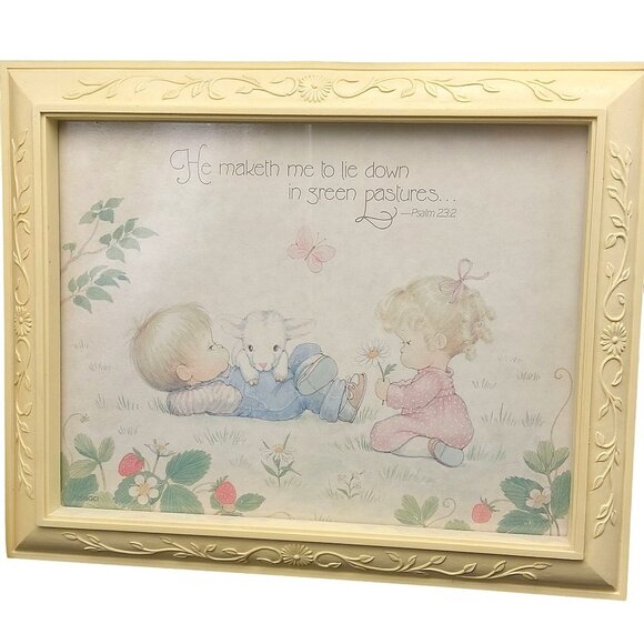Vintage Homco DBGCI Resin Framed Pictures - Set of 2 with Psalm Quotes Nursery D - Picture 3 of 5